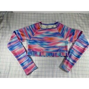 Z by Zella Girls Size 12 Long Sleeve Rash Guard Crop Top Swim Shirt Blue Pink